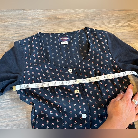 Womens Guess Navy Prairie Maxi Floral Dress Sz 5 Charming Romantic Cottagecore - Picture 11 of 12